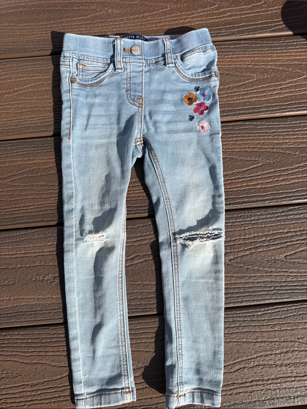 Girls' Light Blue Embroidered Skinny Jeans